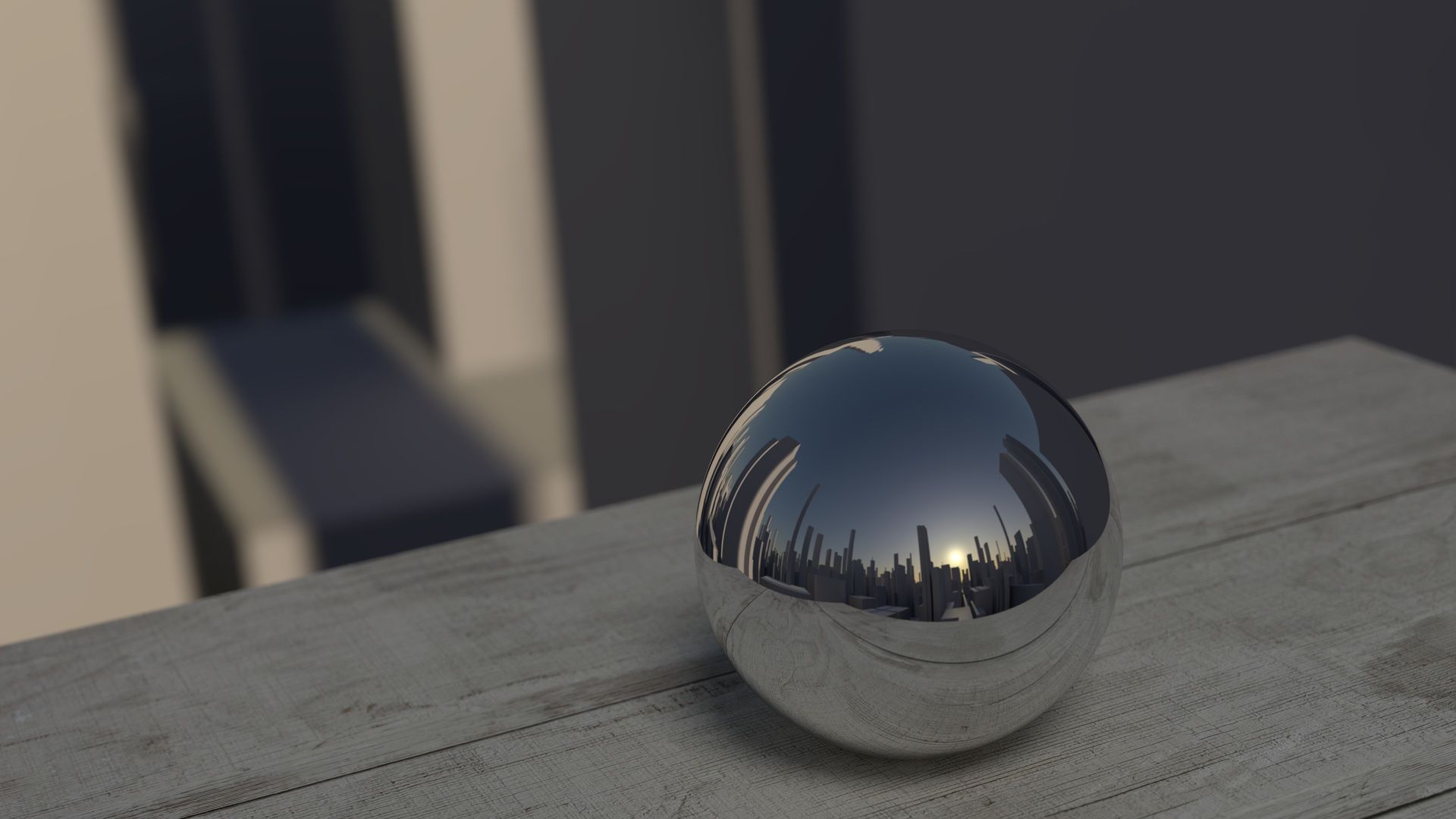 ball sphere mirror reflection city