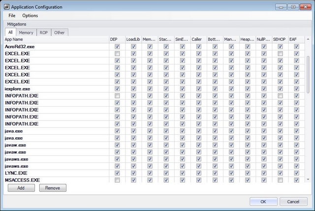 Application Mitigation Settings