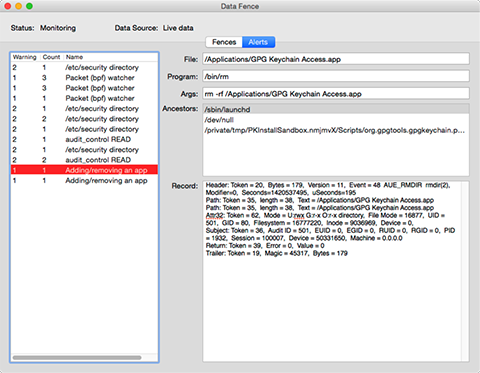 Uninstall an application as seen by Data Fence - Click to Enlarge