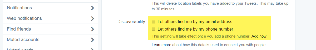 Twitter Discoverability Options