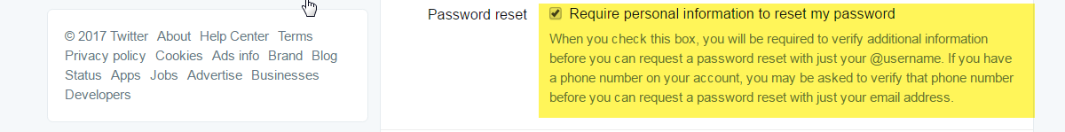 Require personal information to reset my password