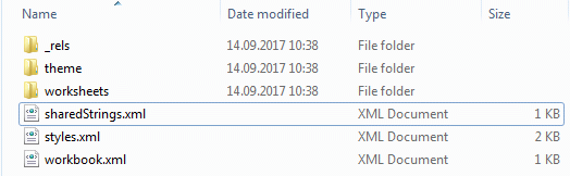 Content of an XLSX file