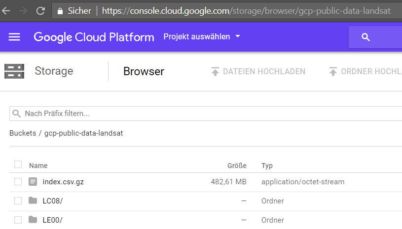 Successful access to https://console.cloud.google.com/storage/gcp-public-data-landsat
