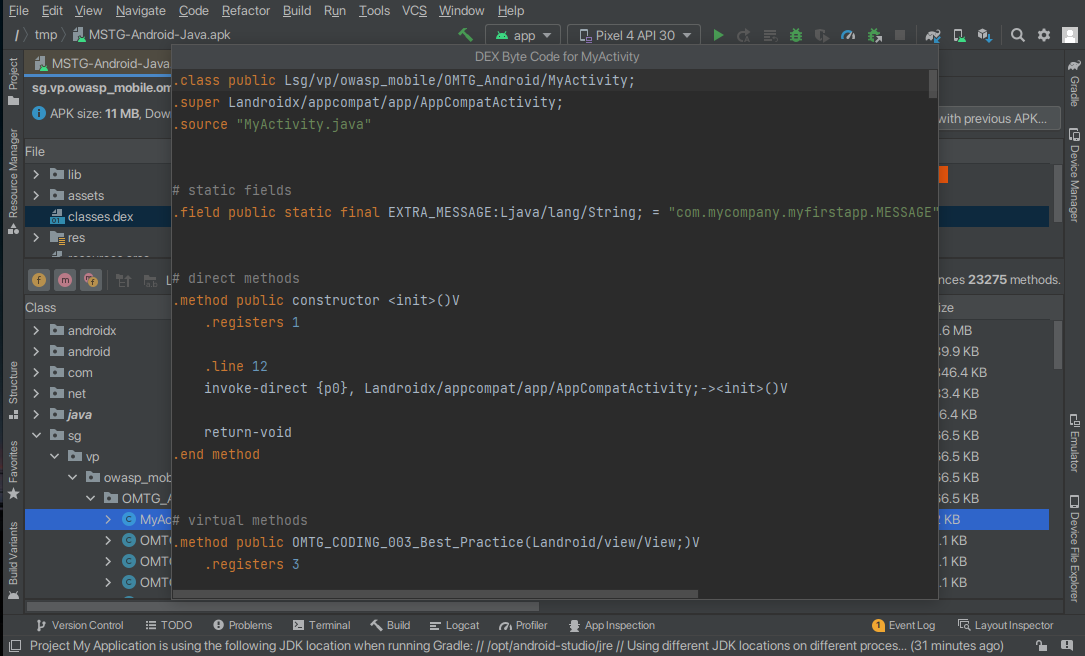 Dalvik Byte Code in Android Studio