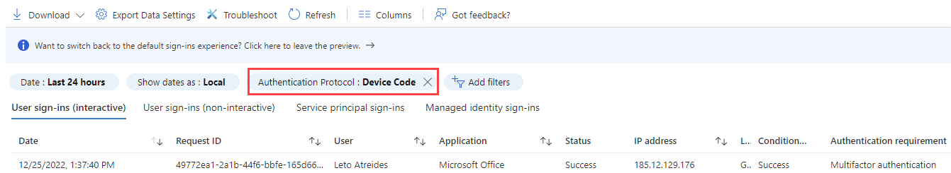 Azure AD Sign-in logs