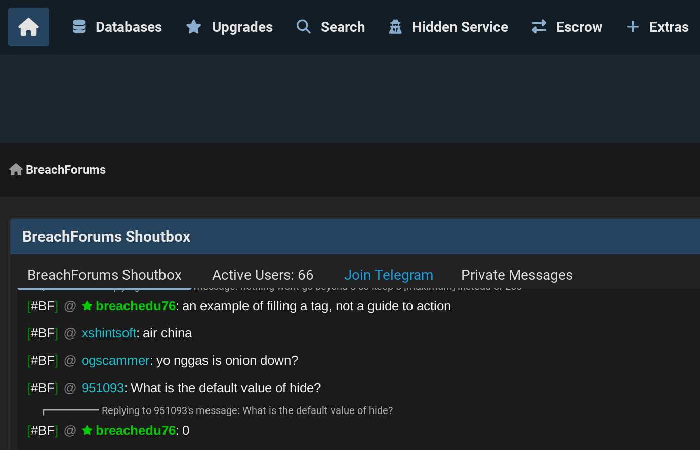 Hauptseite des BreachForums mit Überblick und Zugang zu verschiedenen Bereichen