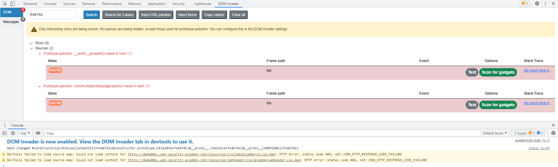 Initial identification of a Prototype Pollution in DOM Invader