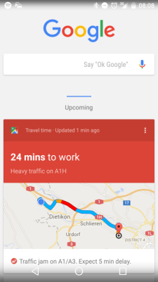 Google Now provides warning of traffic congestion
