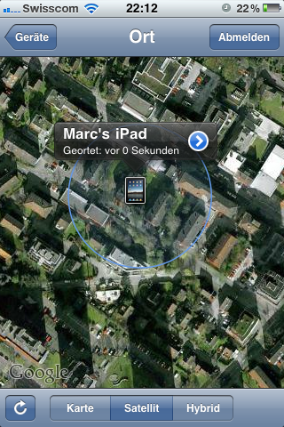 iPad wird auf der Karte dargestellt