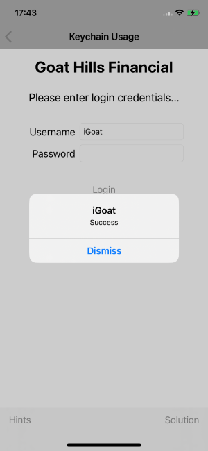 Screenshot of iGoat Keychain challenge
