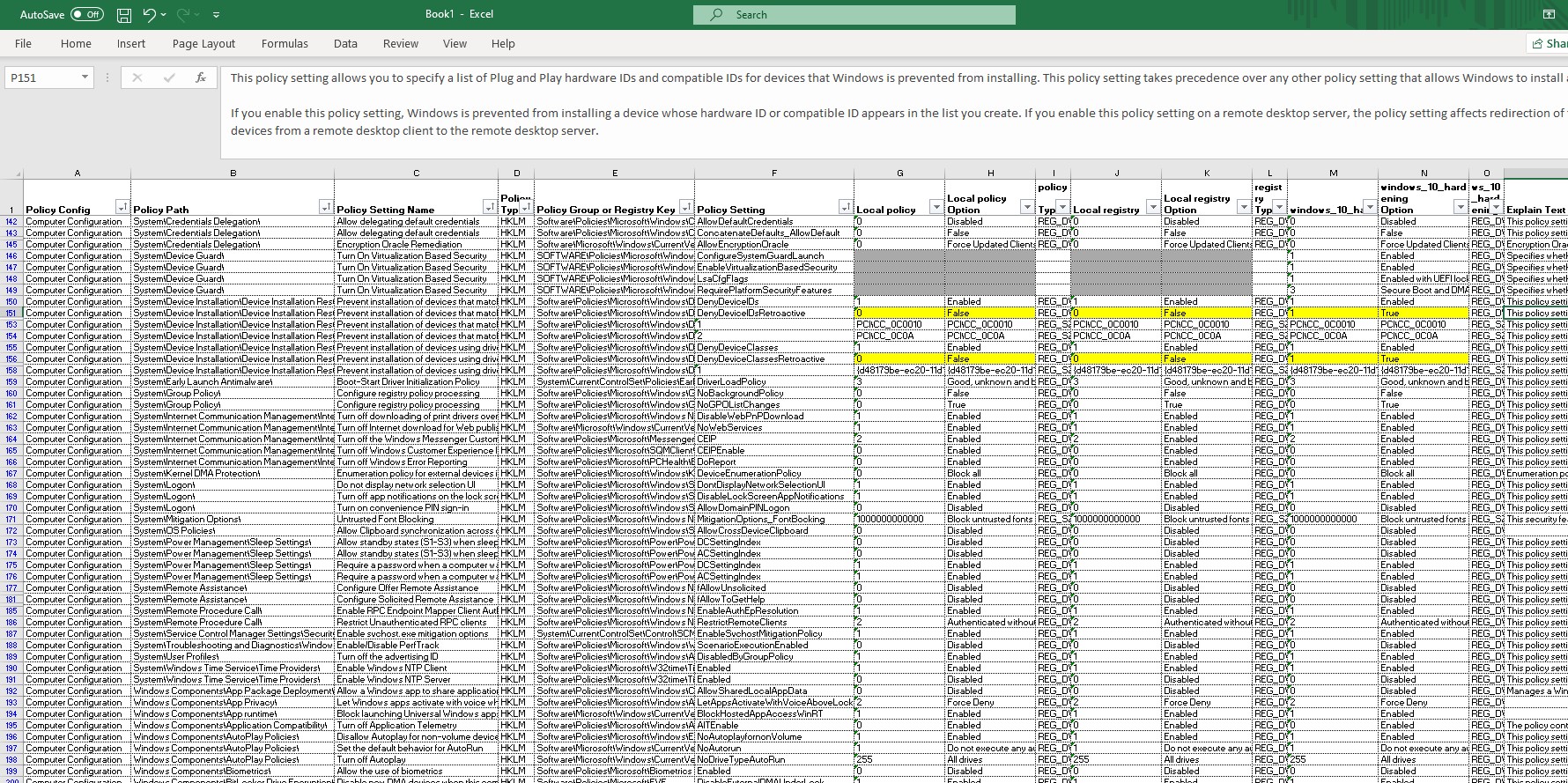 Resultat vergleich lokales System zu Security Baseline