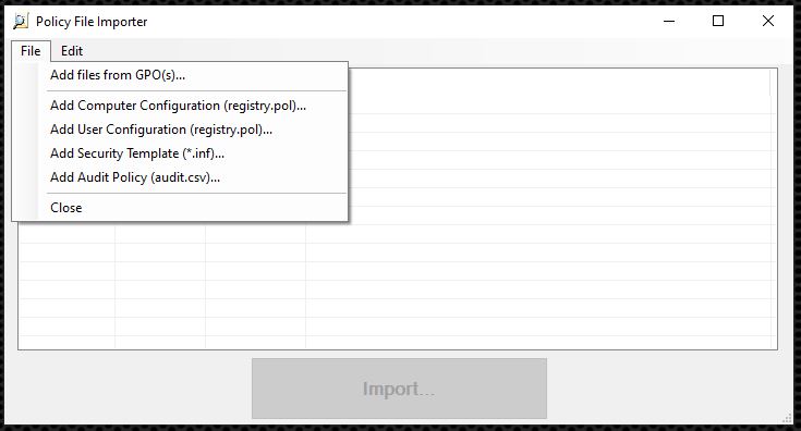 Policy Analyzer Importer, Add Files from GPO