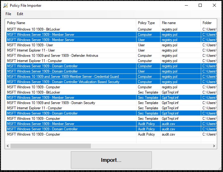 Policy Analyzer Importer; prior to removal of unnecessary Group Policy Objects