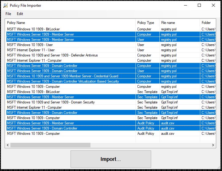 Policy Analyzer Importer; Vor entfernen der unnötigen Group Policy Objects