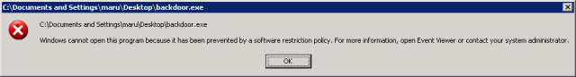 Software Restriction Warnmeldung