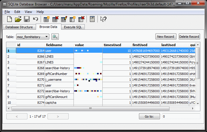 SQLite Analyse der Formulardaten in Firefox