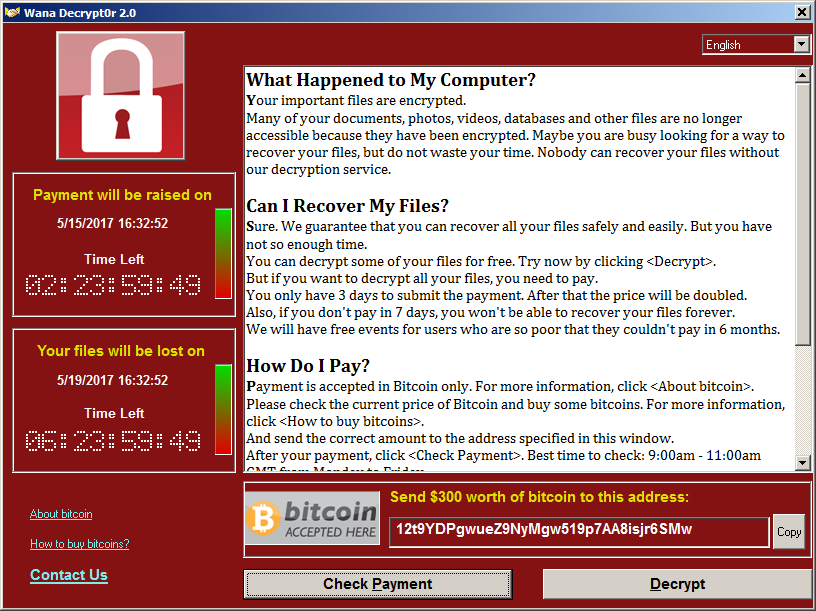 Popup message of WannaCry