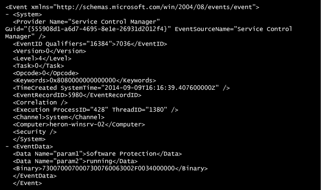 XML view of a Windows Event Log